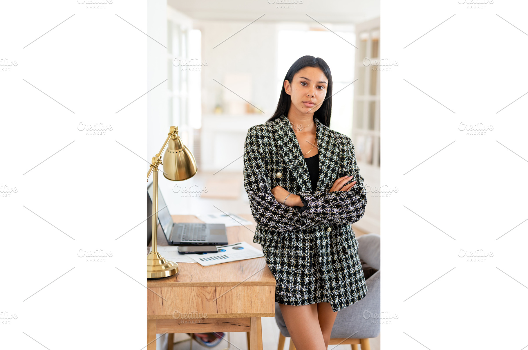 Female student standing at home, a Person Photo by undrey