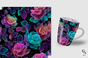 Neon Glowing Rose Flower Pattern, a Pattern Graphic by Creative Store (Thumbnail 2 of 5)