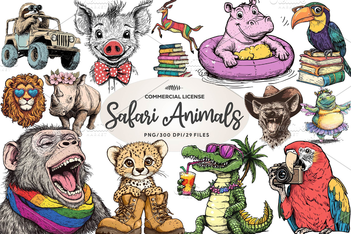 Quirky Safari Animals Clipart, an Illustration by CreationArt (Photo 1 of 6)