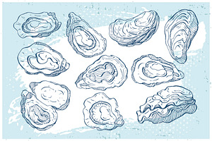 Oysters Sketch Ink Drawing