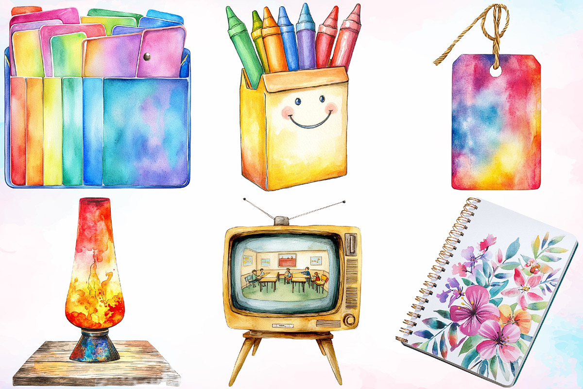 Watercolor Retro Back to School PNG, a Seasonal Illustration by Canvas Craft (Photo 4 of 4)