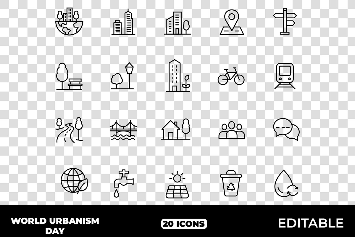 World Urbanism Day Urban Icons Set, an Outline Icon by Unique Design Team (Photo 1 of 3)