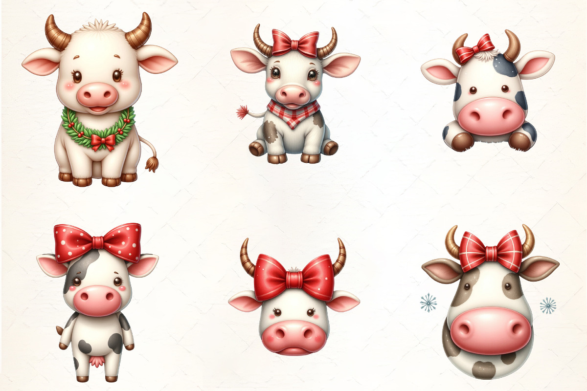 Christmas Cow Coquette Bow Clipart, an Illustration by CrexoraLab (Photo 2 of 5)