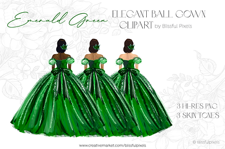 Emerald Green Princess Dress Clipart