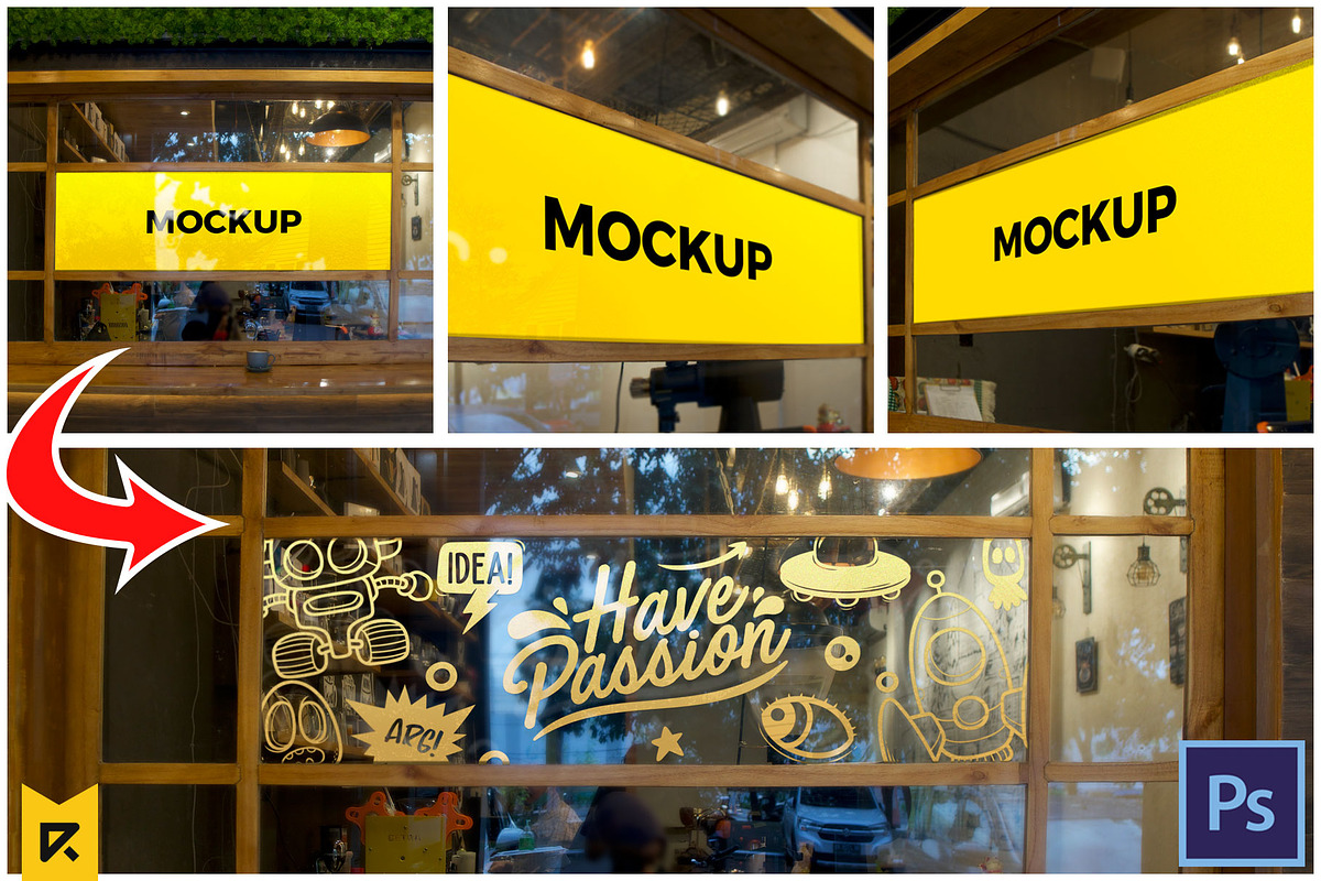 3 Cafe Glass Sticker Decals Mockup, a Product Mockup by MockUpgrade (Photo 1 of 7)