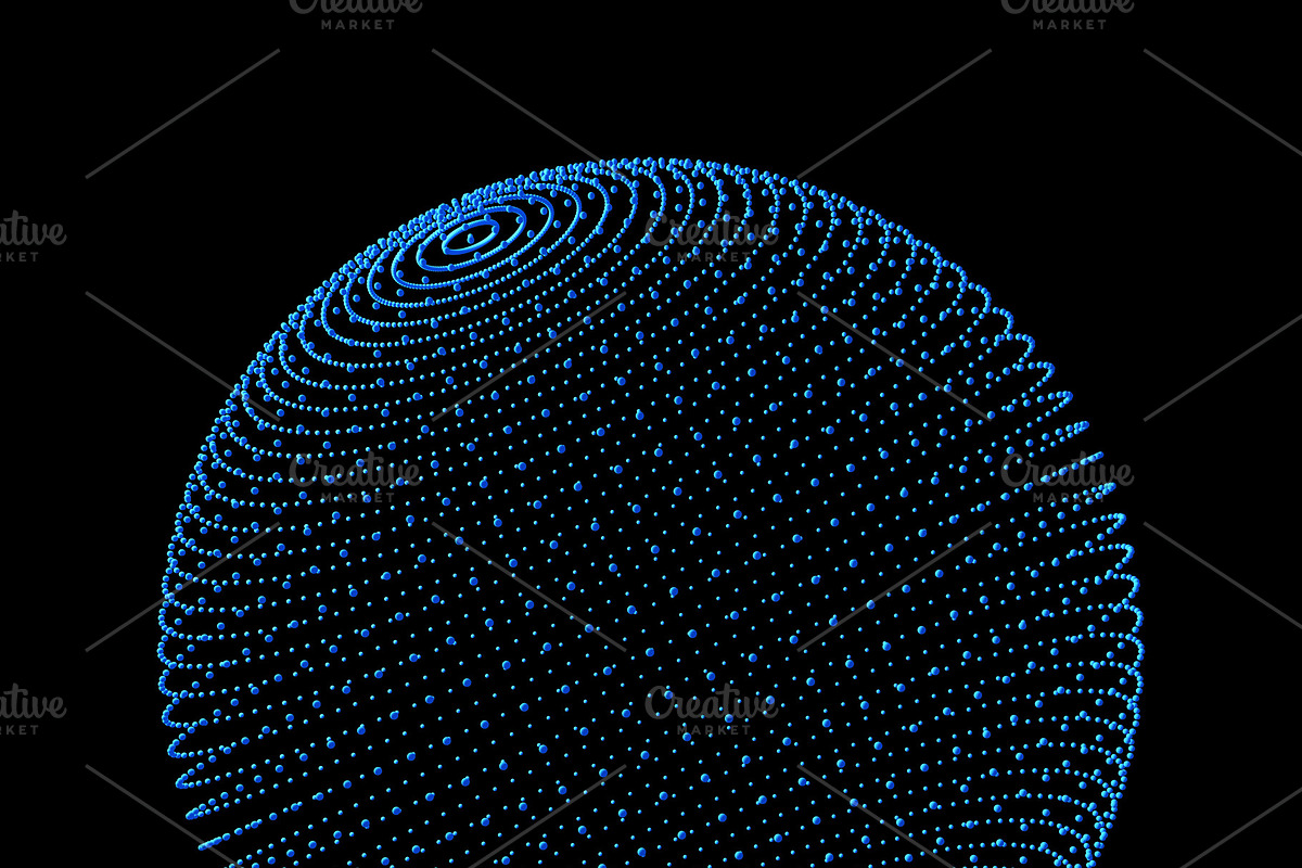 Blue sphere. Network connections with dots on black background in technology concept. 3d illustration, a Technology Illustration by Tampatra