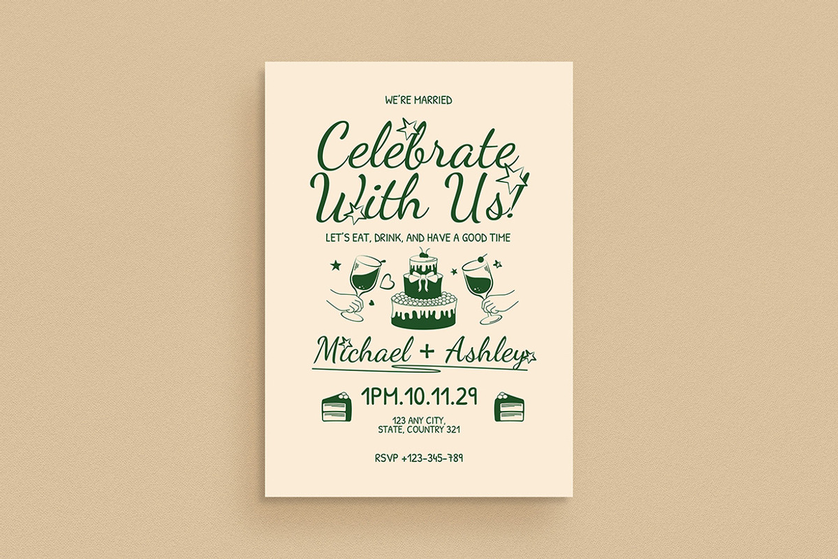 Vintage Handdrawn Wedding Invitation, an Invitation Template by VectorVactory (Photo 1 of 3)