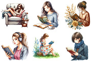 Watercolor Woman Reading Clipart, an Illustration by Daily.Designs (Thumbnail 3 of 5)