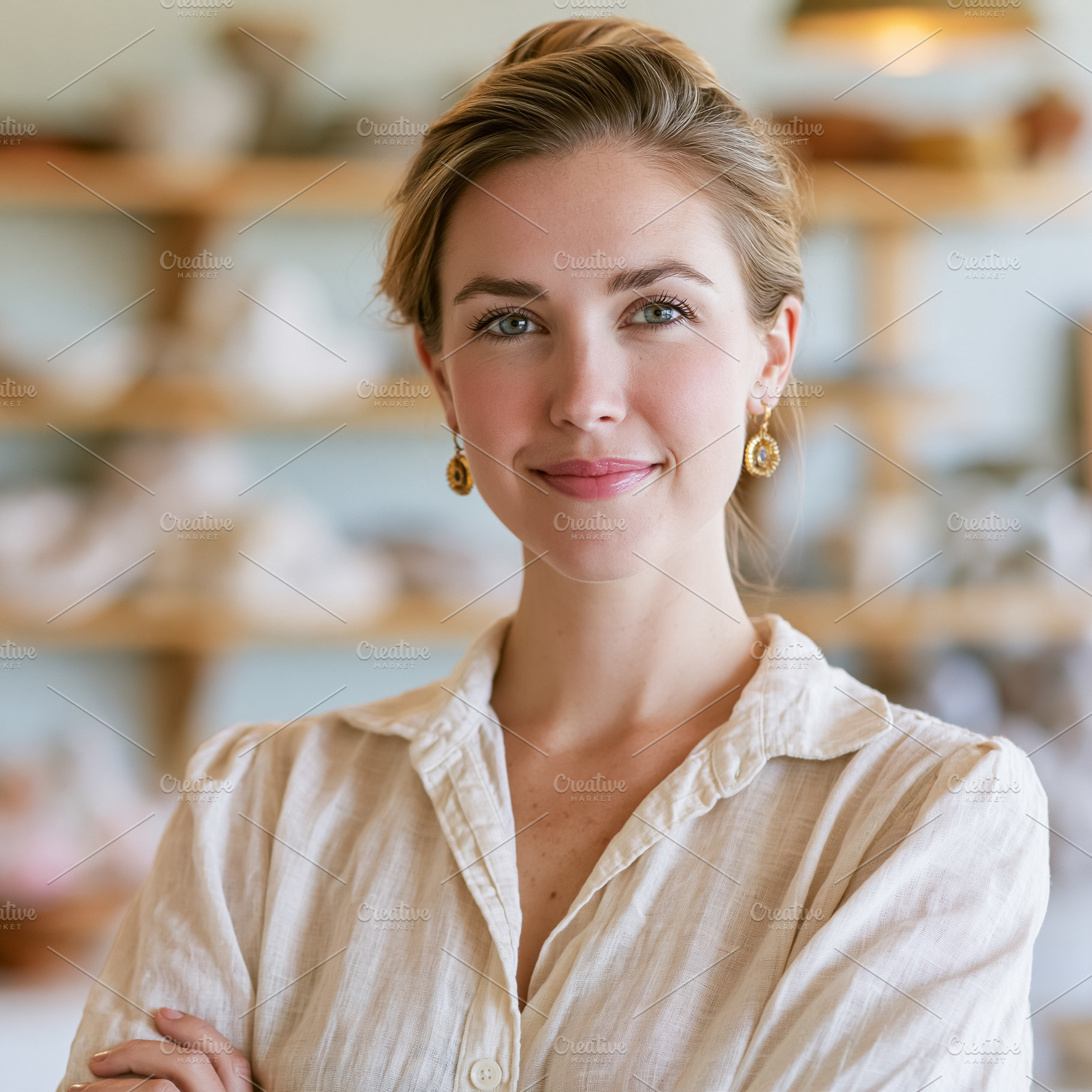 Confident female artisan smiling, standing arms crossed in her p, a Person Photo by Studio ANNA