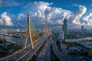 Bangkok's majestic cable-stayed brid, a Photo by Pixeness Studio