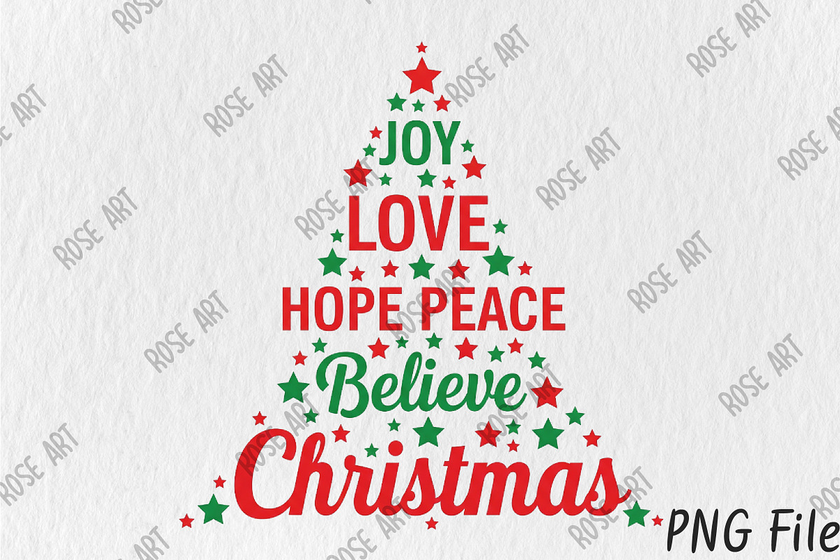 Joy Love Hope Peace Believe Christma, a Seasonal Illustration by Rose Art (Photo 1 of 4)
