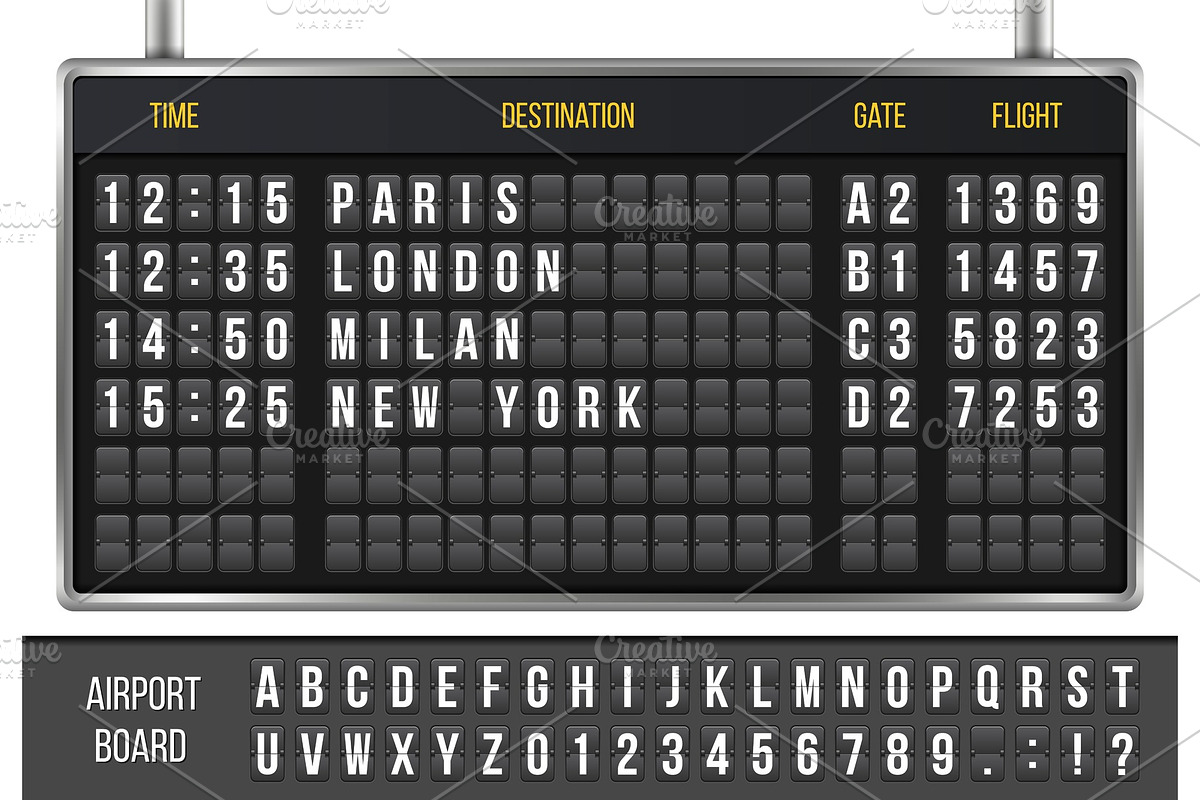 Flip scoreboard, airport board., a Transportation Illustration by HAPPY VECTOR