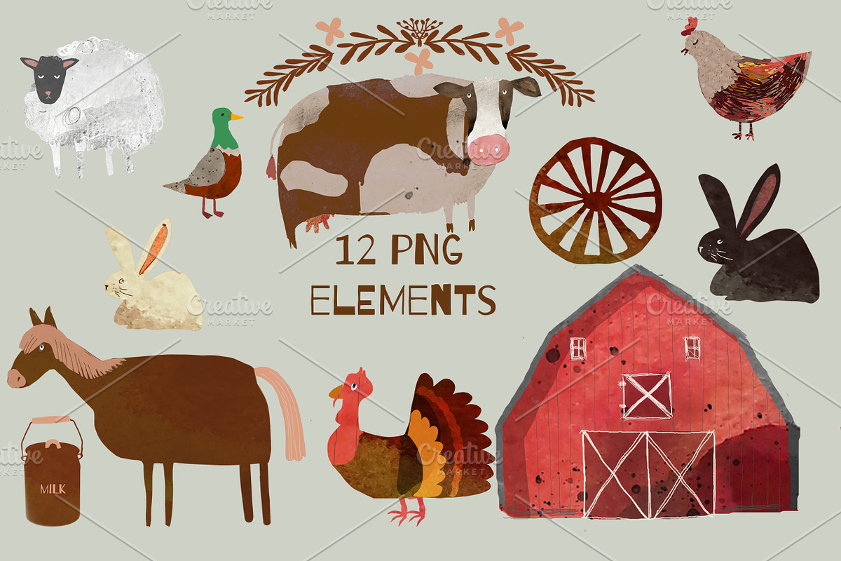 Animal Farm Watercolor Patterns, a Pattern Graphic by watercolor kamill (Photo 8 of 12)