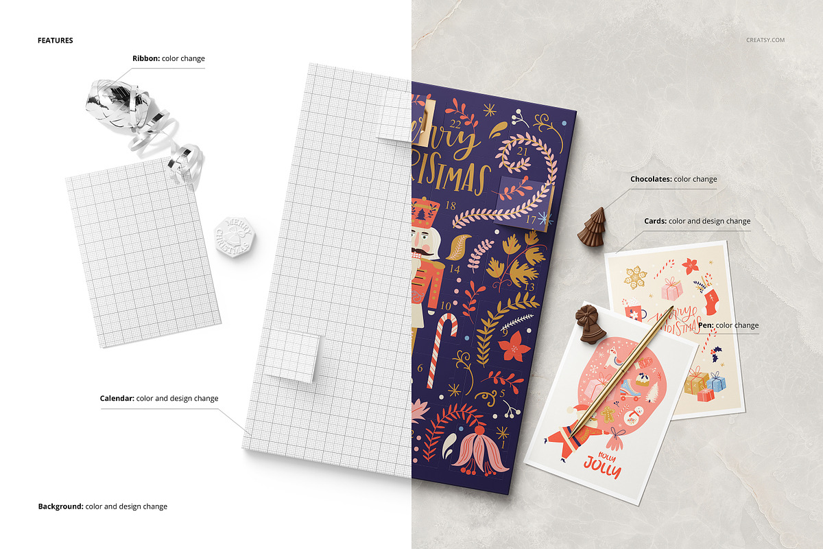 Paper Advent Calendar Mockup Set, a Merchandise Mockup by creatsy5 (Photo 3 of 8)