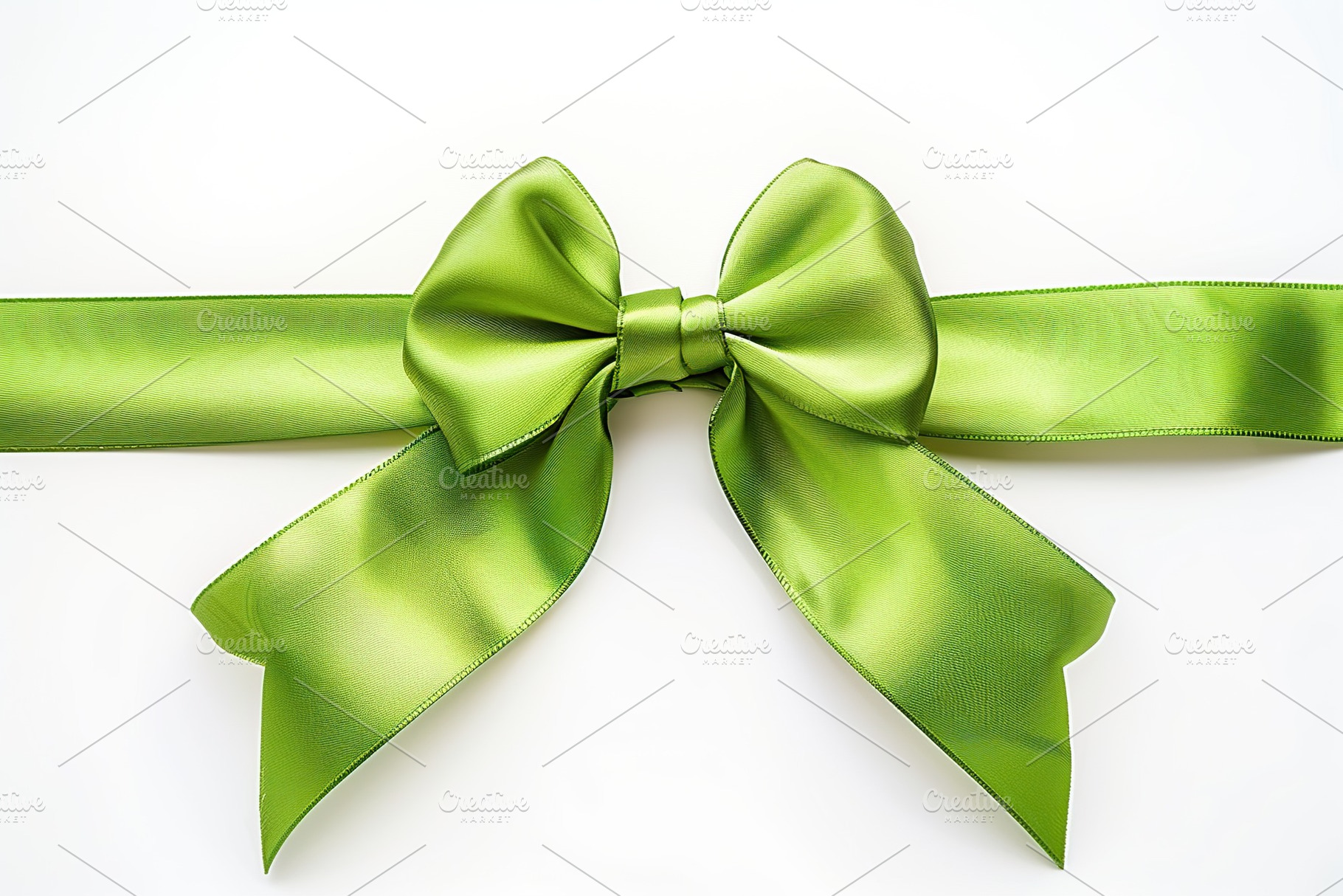 Green satin ribbon bow on white background, a Beauty & Fashion Photo by AlyaAnd
