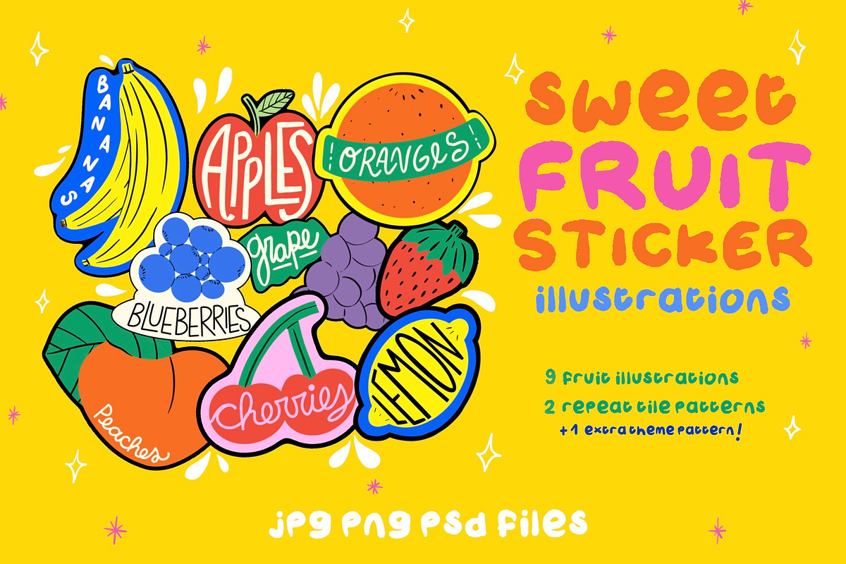 Sweet Fruit Sticker Illustrations, a Food Illustration by Liviana Shop (Photo 1 of 4)