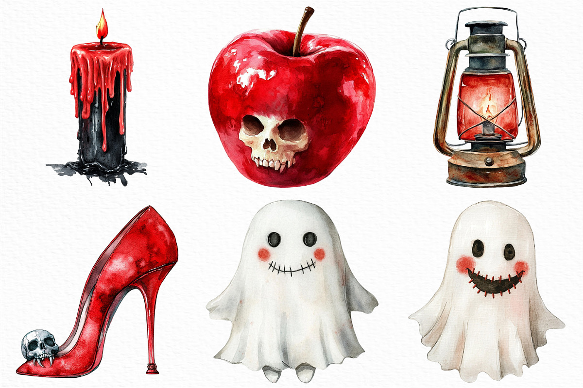 Watercolor Red Halloween Clipart, an Illustration by Craft Nest (Photo 3 of 6)