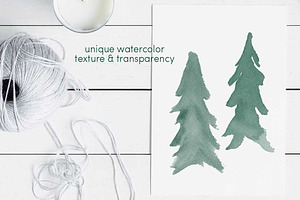 Watercolor Evergreen Trees Brush Set