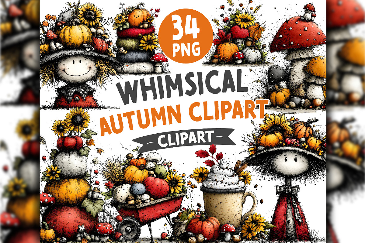 Whimsical Autumn Clipart, a Seasonal Illustration by OK Design (Photo 1 of 6)