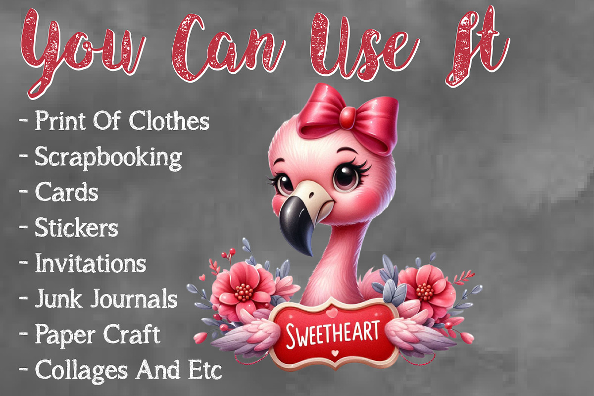 Valentine Cute Flamingo Clipart, a Seasonal Illustration by Craft Nest (Photo 5 of 5)