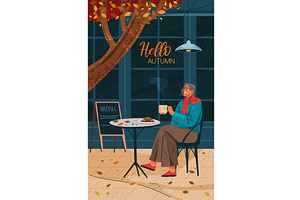 Person drinks coffee outdoor, autumn, an Illustration by Elegant Solution