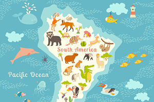 Animals world map, South America