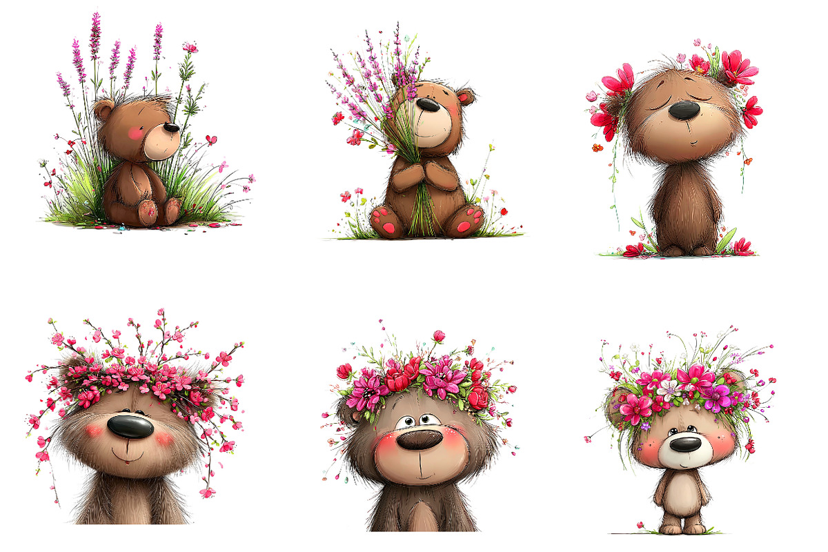 Whimsical Spring Teddy Bear Clipart, an Illustration by CreationArt (Photo 6 of 7)