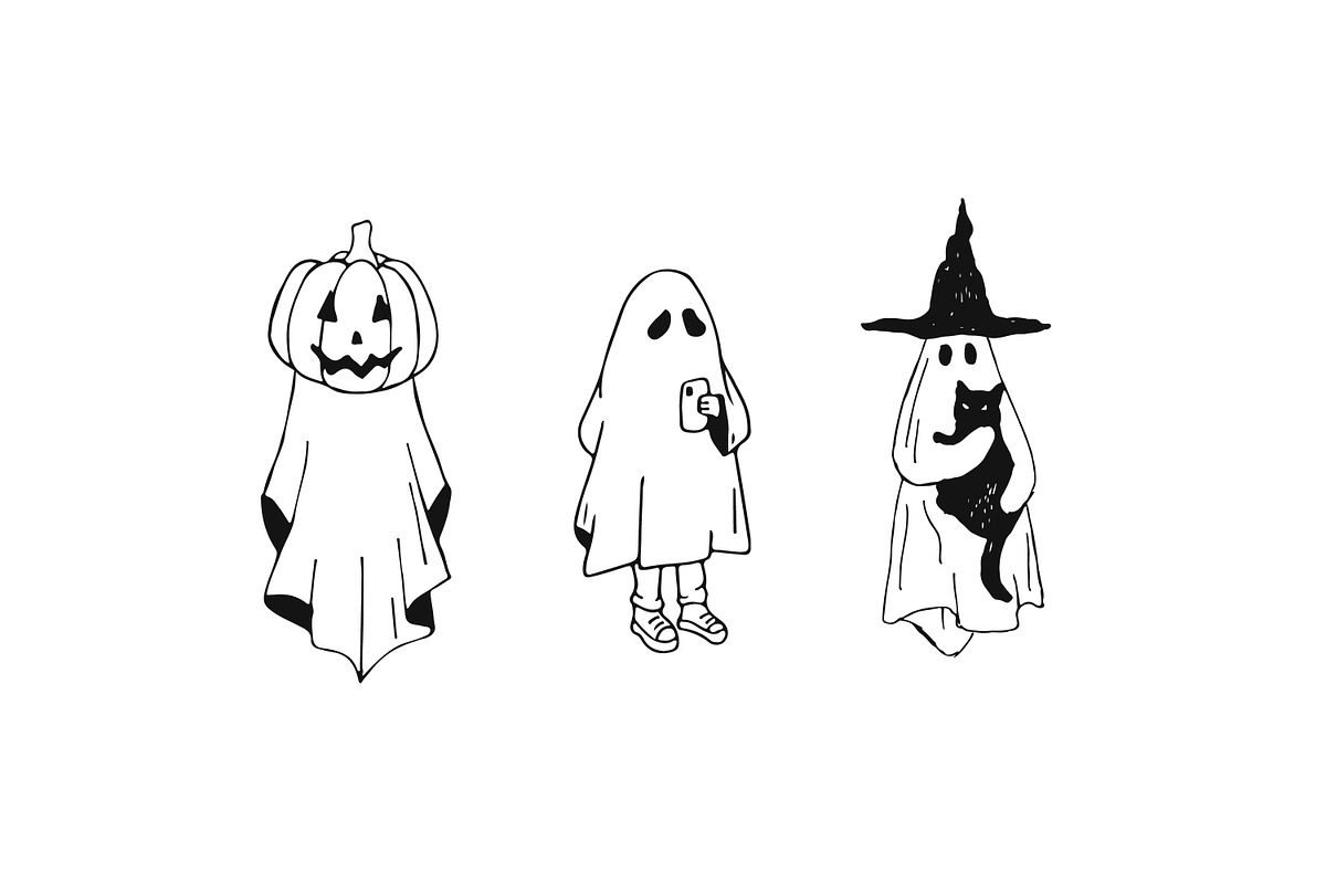 Halloween ghosts vector sketches, a Seasonal Illustration by yabluko_draws (Photo 2 of 5)