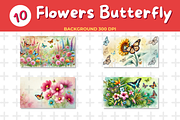 Watercolor Flowers Butterfly Backgro, an Animal Illustration by John_Walker (Thumbnail 2 of 4)
