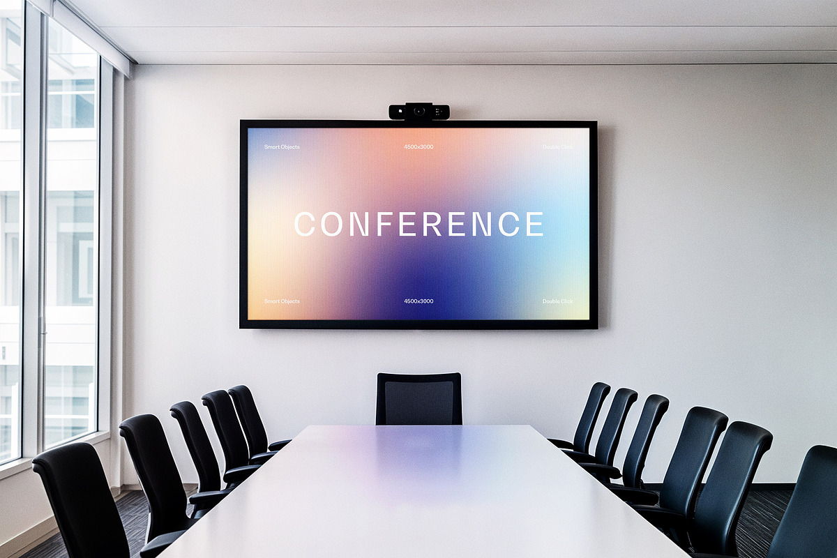 Meeting Room Screen Mockup, an Advertising Mockup by Design Squad (Photo 2 of 3)