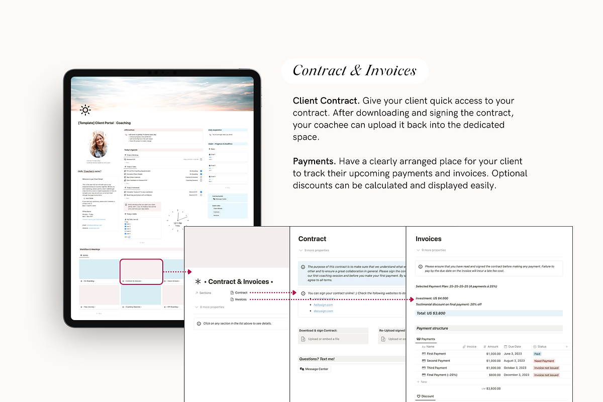 Notion Client Portal for Coaches, a Stationery Template by TheCoastlineStudio (Photo 4 of 10)