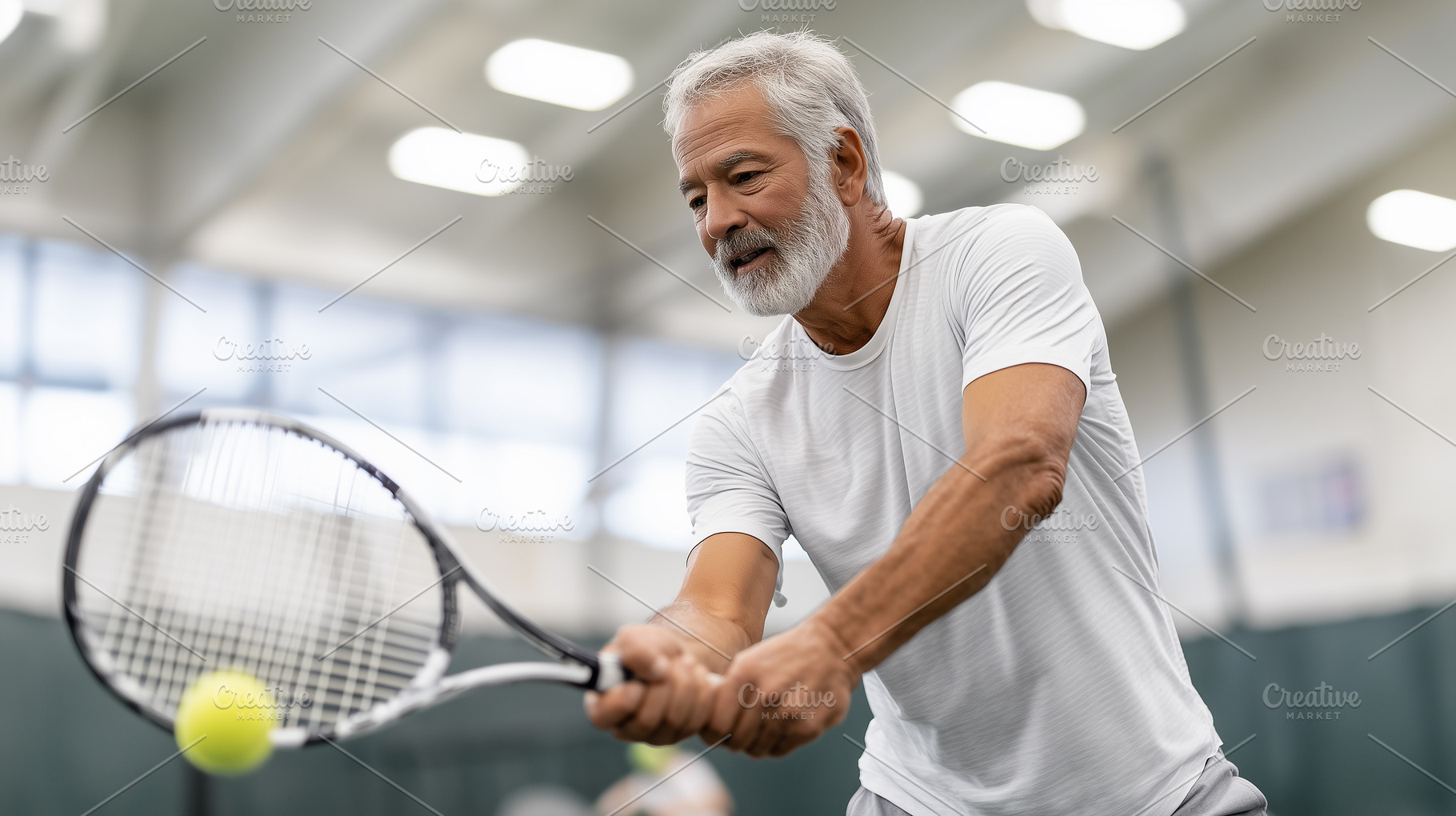 Focused senior man playing tennis., a Sports & Recreation Photo by MistyDay