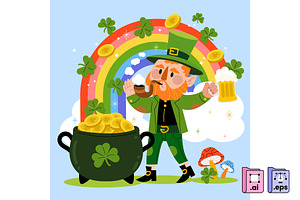 Pot of Gold Leprechaun, a Person Illustration by MISS CHATZ