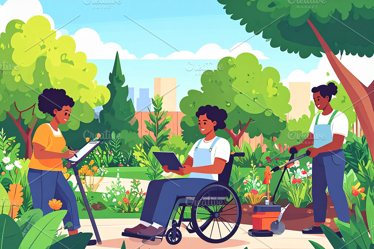 Urban landscaper coordinating green space work, a Person Illustration by DanFLCreativo