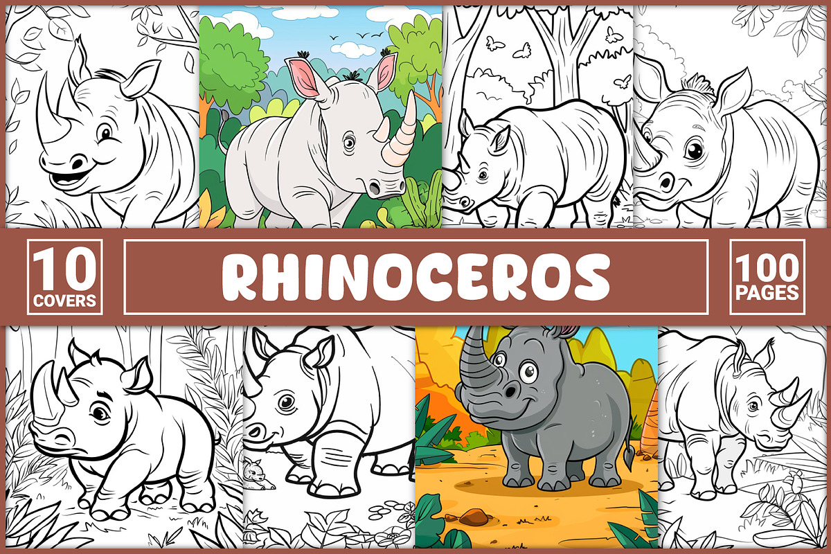 100 Rhinoceros Coloring Pages, an Animal Illustration by BrightMart