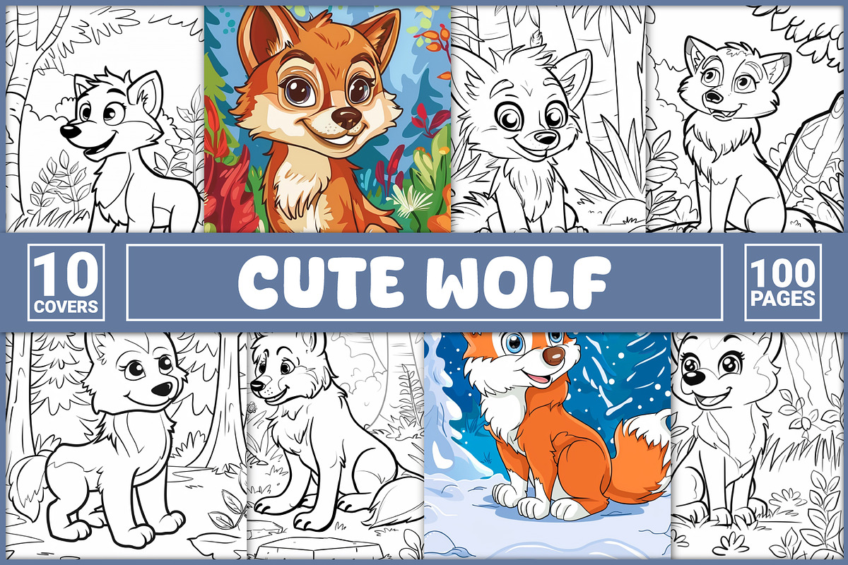 100 Wolf Coloring Pages, an Animal Illustration by BrightMart