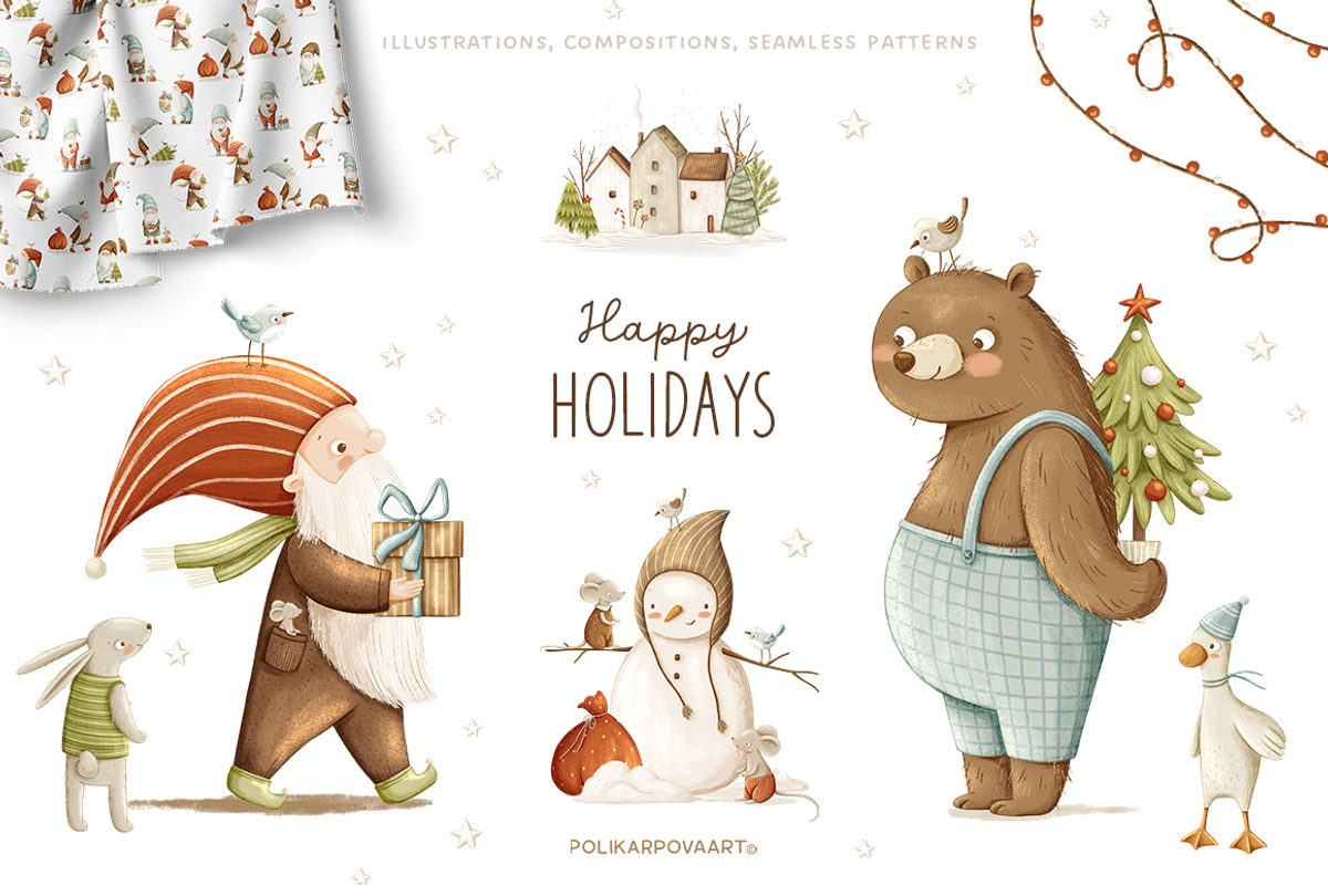 Happy Holidays. Christmas collection, an Animal Illustration by polikarpovaart (Photo 1 of 15)
