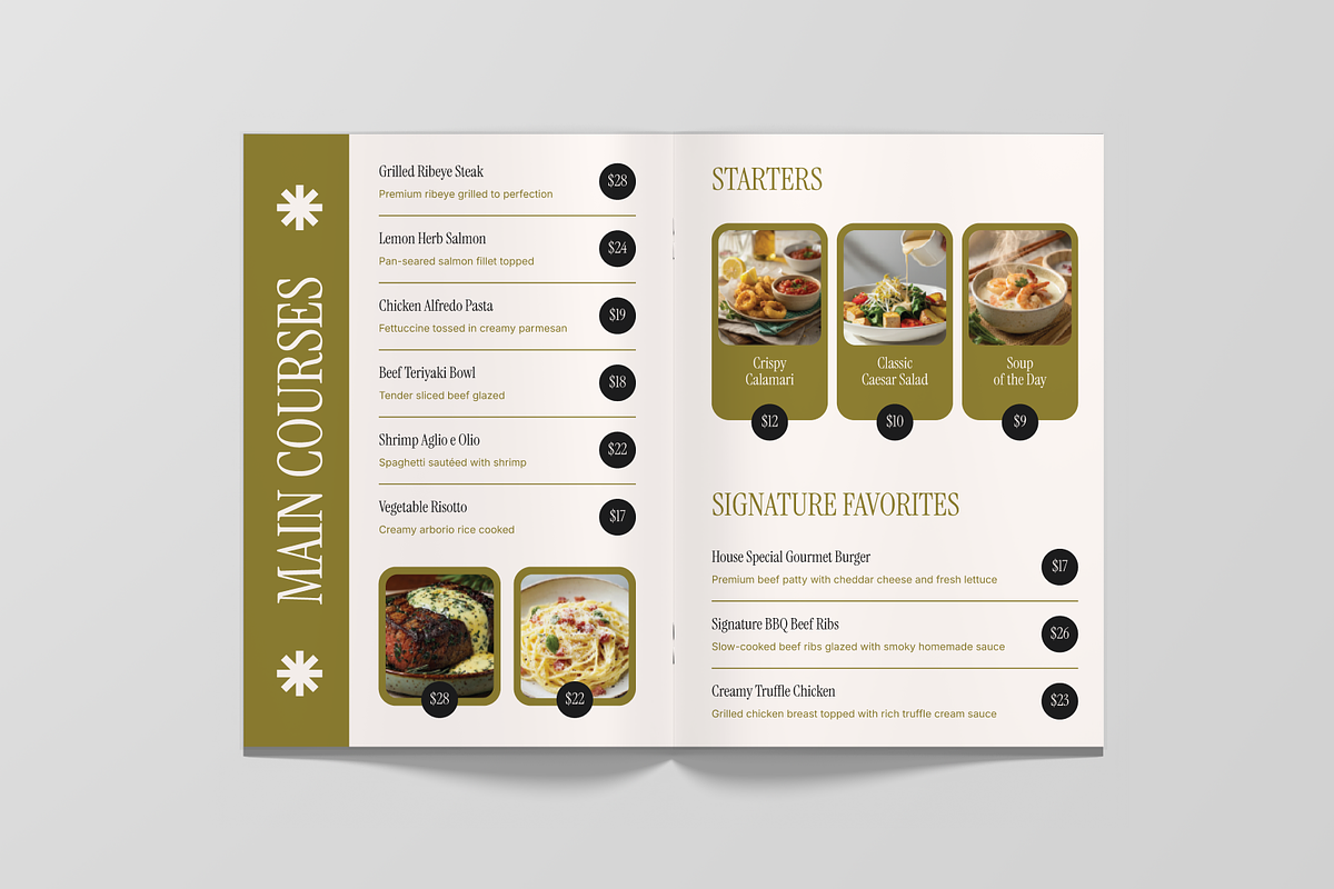Restaurant Menu Bifold Brochure, a Brochure Template by Annora Studio (Photo 4 of 6)