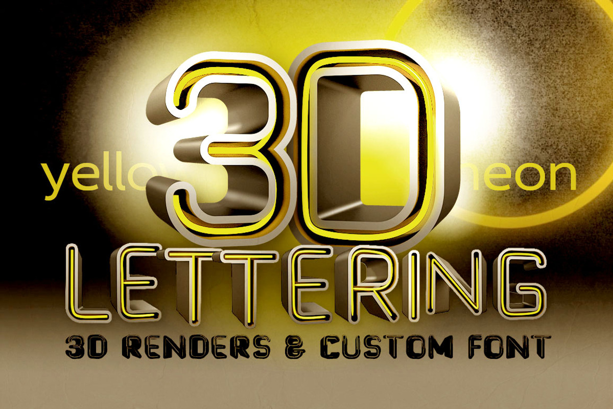 Yellow Neon - 3D Lettering + Font