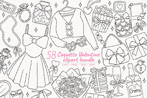 Coquette Valentine Outline Clipart, a Seasonal Illustration by TitaLivingArt