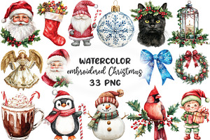embroidered Christmas PNG sublimatio, an Illustration by CraftArtStudio