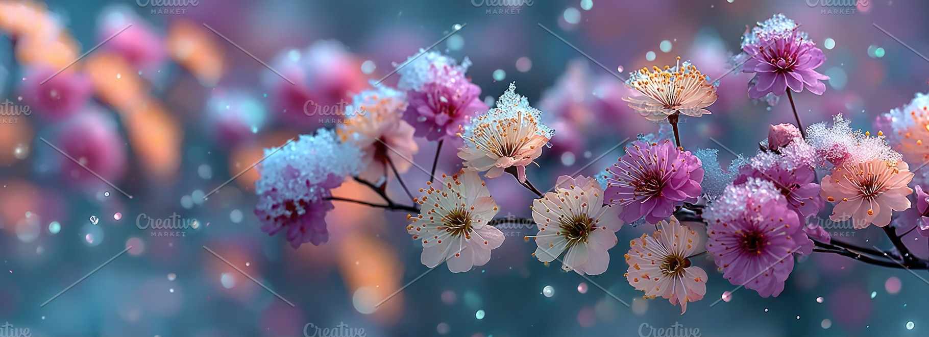 Frosted Cherry Blossom Branch with Soft Bokeh and Winter Floral, a Background Photo by José Manuel Gelpi