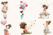 Whimsical Girl Valentine Clipart, a Person Illustration by Design Scotch (Thumbnail 3 of 8)