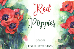 SALE! Watercolor poppy flowers