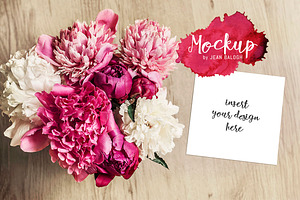 Card Mockup With Peonies