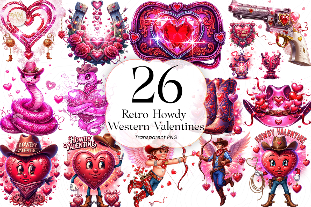 Retro Howdy Western Valentine PNG, an Object Illustration by KennedyStudio (Photo 1 of 5)