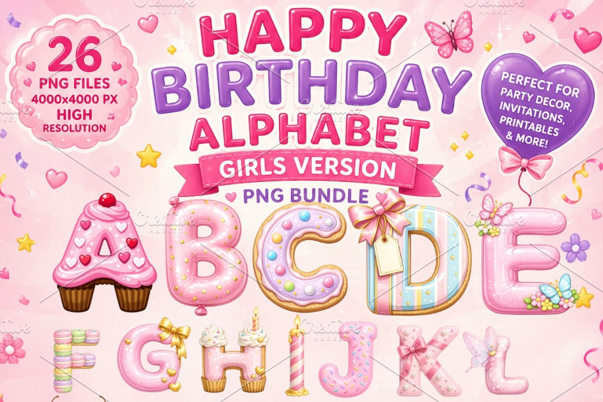 Happy Birthday Alphabet PNG, an Object Illustration by Tanya Kart (Photo 1 of 6)