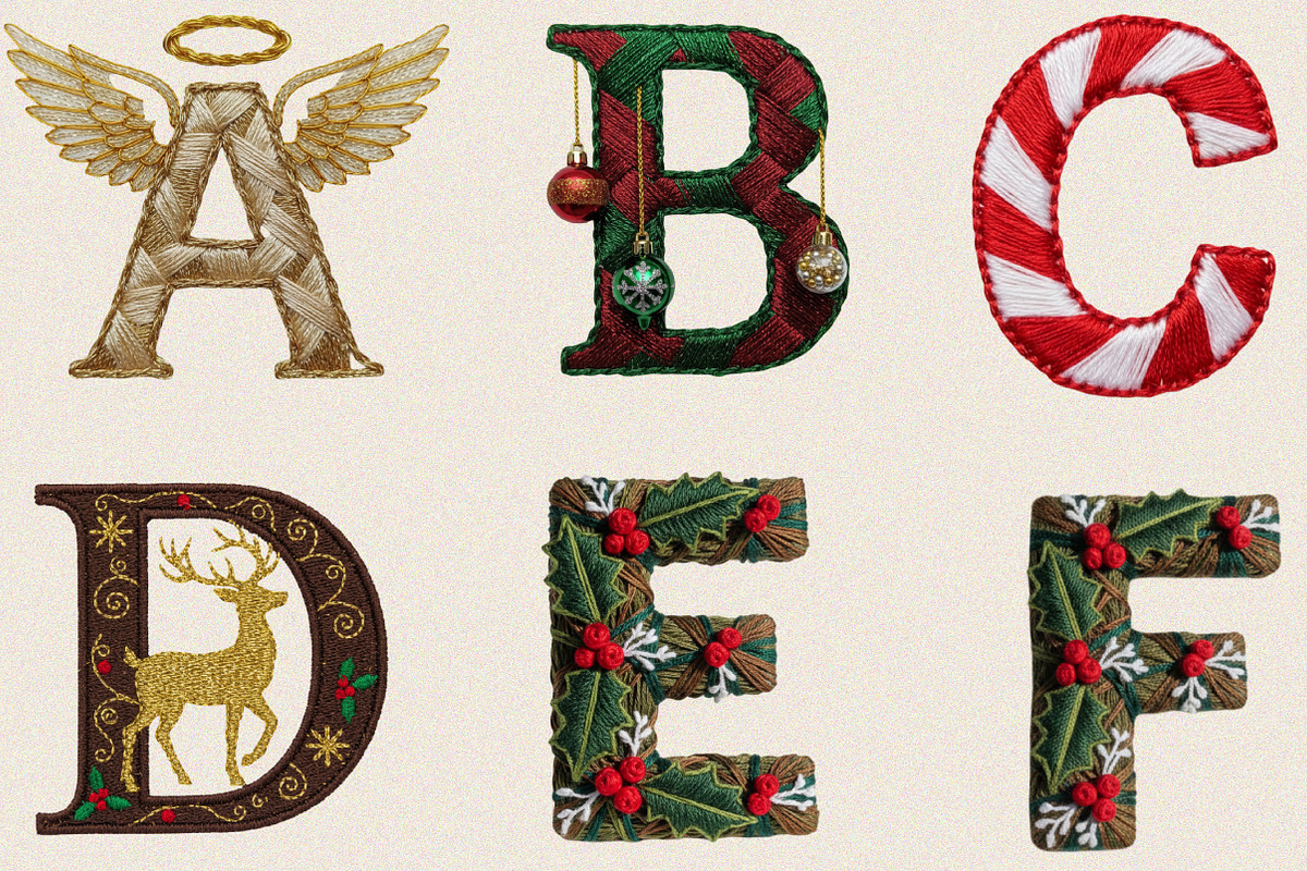Christmas Embroidery Alphabet Clipar, an Illustration by SVGArt (Photo 2 of 8)