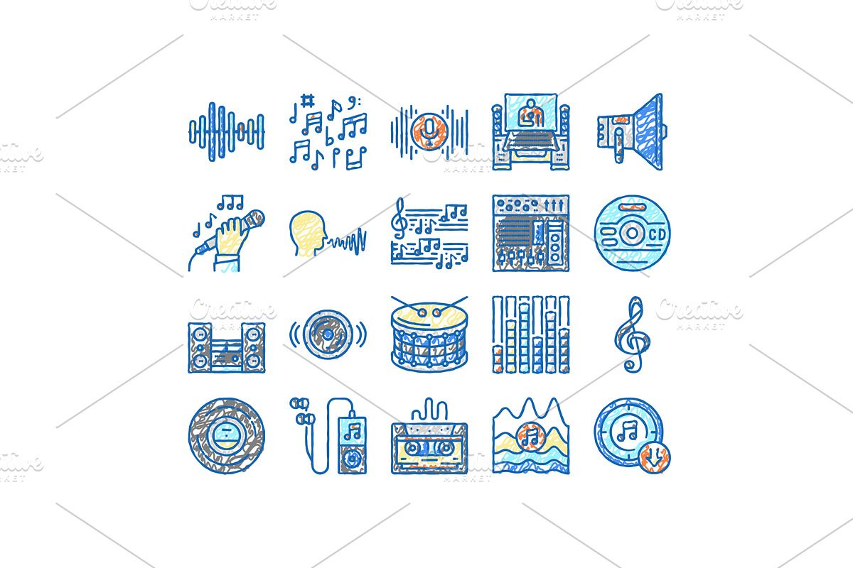 Music Record Studio Equipment Icons, an Object Illustration by pikepicture