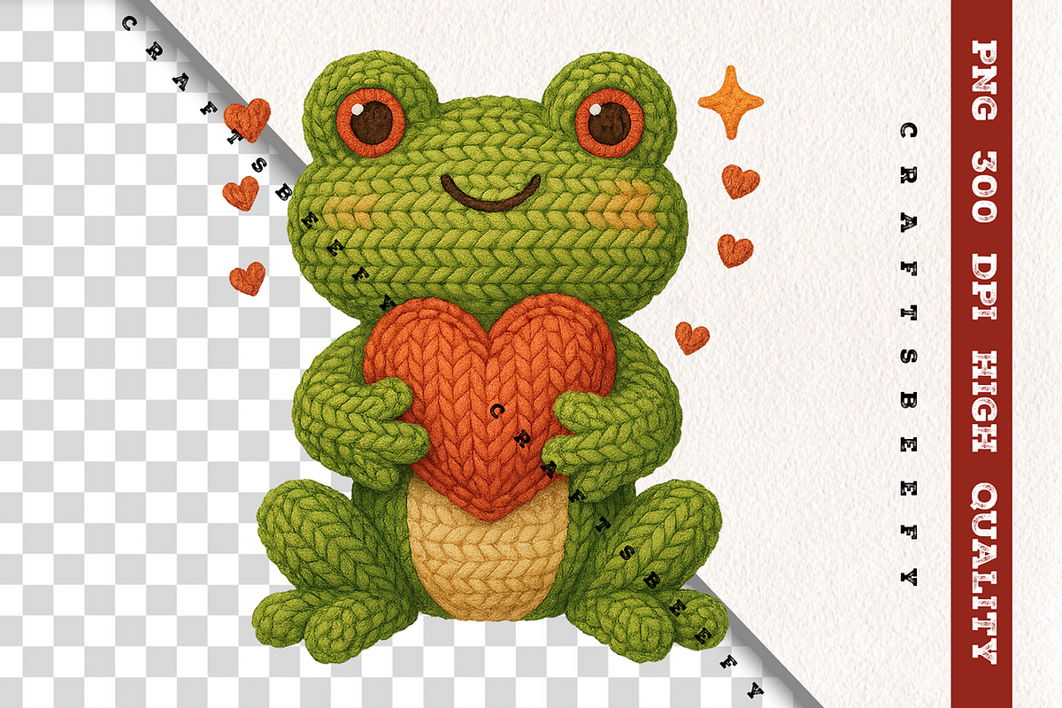 Faux Crochet Frog PNG Cute Valentine, an Animal Illustration by Craftsbeefy (Photo 1 of 5)